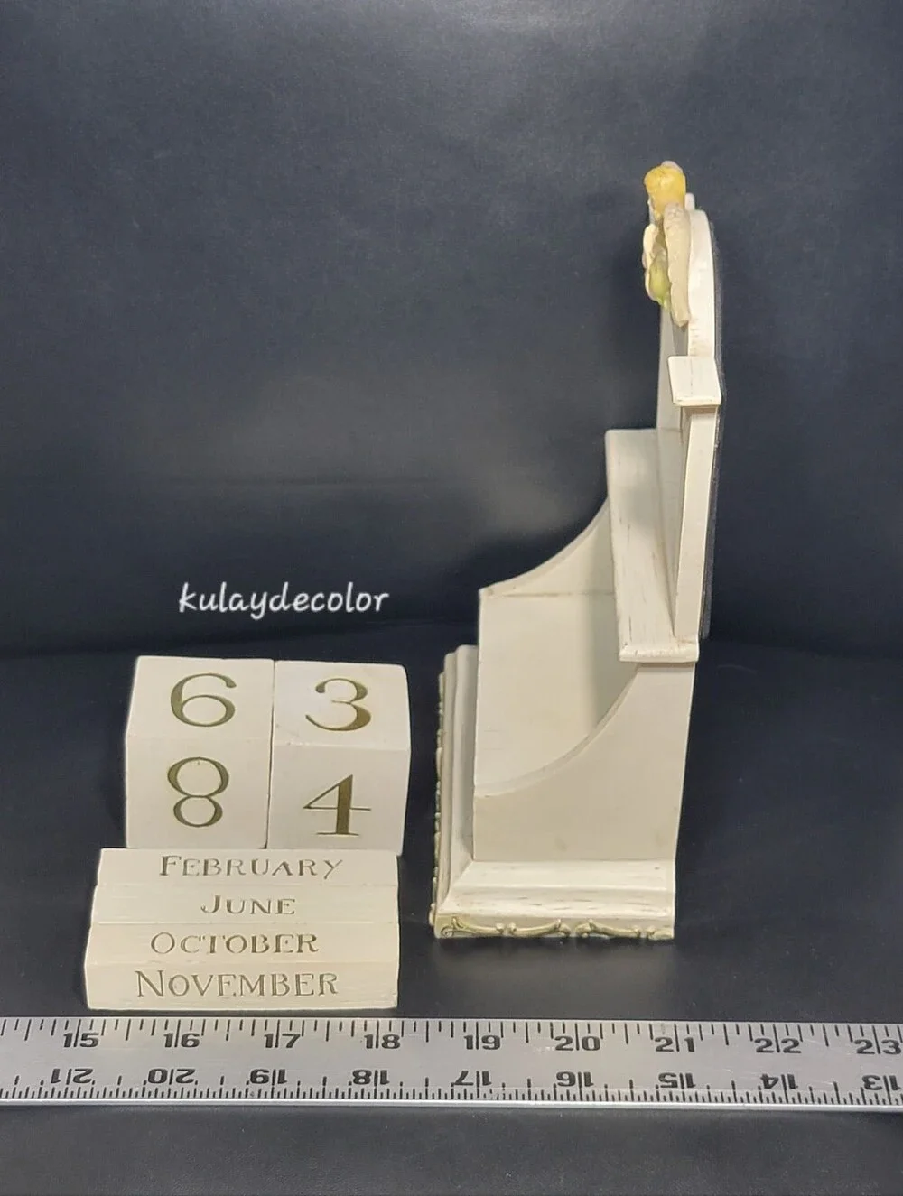 Vintage Praying Angel Perpetual Block Calendar Photo Frame Desk Distressed Decor